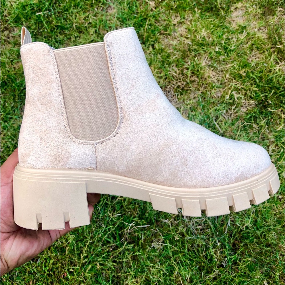Beige Vegan Suede Chunky Lug Boots - Picture 4 of 8
